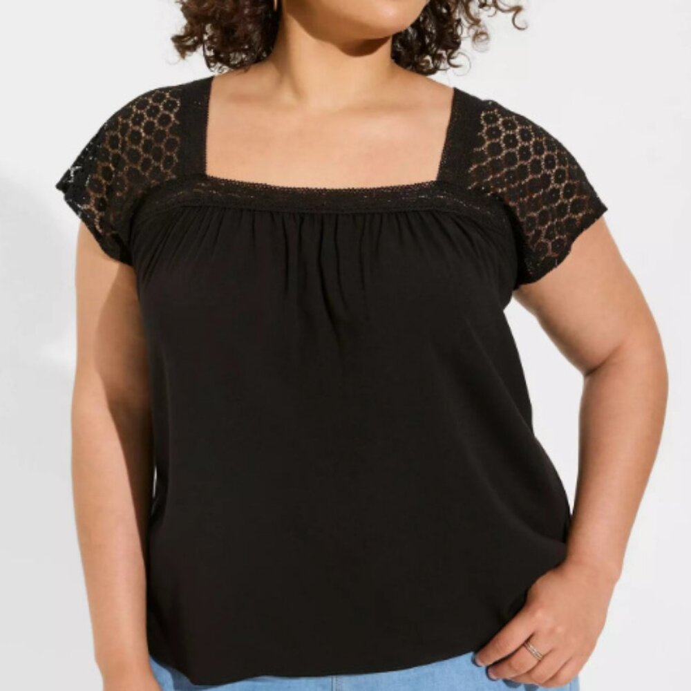 Torrid Rayon Slub Lace Short Sleeve Top - Plus Size 3X
